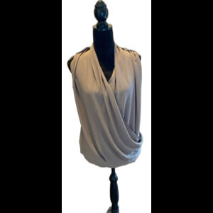 MNG Blouse Sz Large Faux Wrap Sleeveless Taupe Color Flowy Dressy Work Wear Top